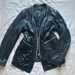 RUDSAK Black Leather Jacket with Logo Patch